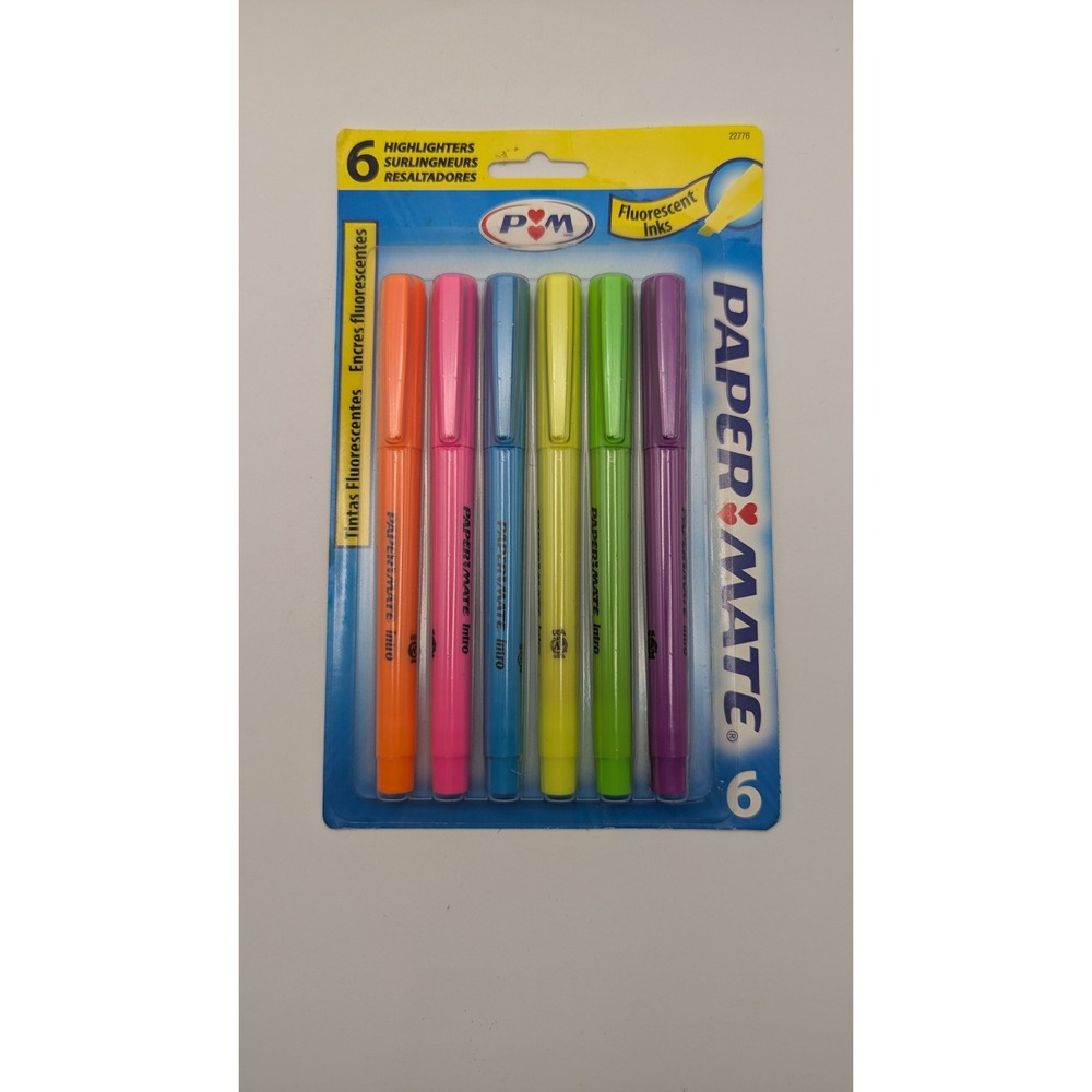 Paper Mate Intro Highlighters 6 Count Assorted Fluorescent Chisel Tip 22776 NOS
